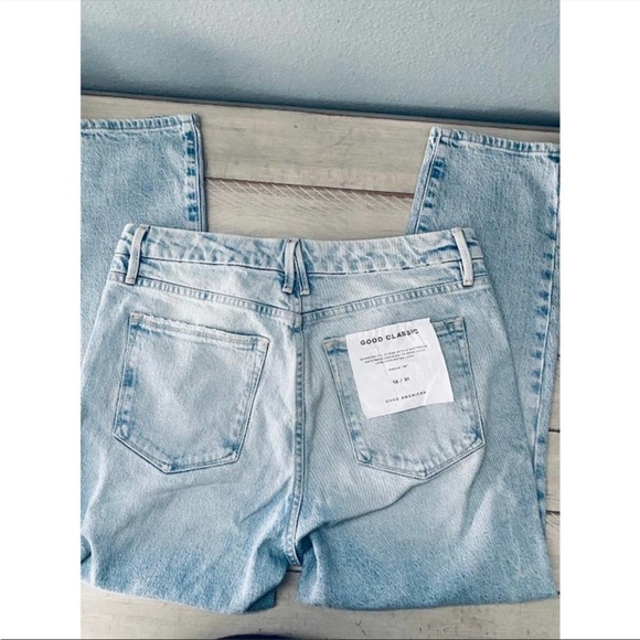 Good American Good Classic High Rise Denim Jeans Light Wash Blue Size 12 / 31 - Picture 3 of 13